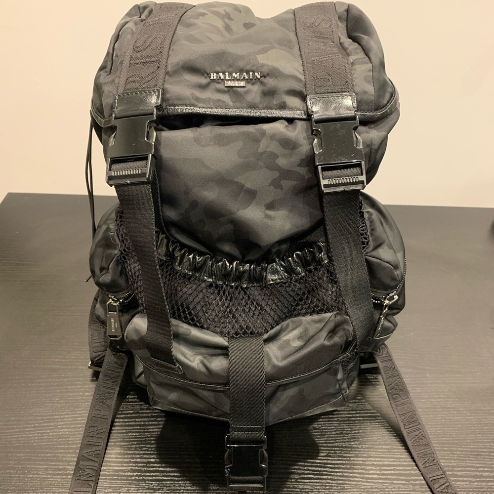 Balmain Camouflage Backpack with Leather Details